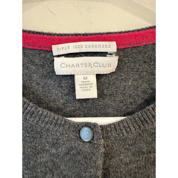 Charter Club 2 Ply 100% Cashmere Print Cardigan Sweater Gray Women's Size Medium - Picture 5 of 9